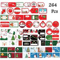 GUVVEAZ 264 PCS Christmas Gift Tags Sticker Self Adhesive, Xmas Name Tag Stickers Santa Snowmen Xmas Tree Deer Design for Christmas Gift, Festival Presents, Wrapping Paper