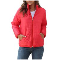 Briskorry Womens Puffer Jacket Winter Lightweight Warm Long Sleeve Stand-Collar Coat Full-Zip Casual Outwear Red