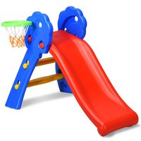 Baby Joy Folding Slide, Indoor First Slide Plastic Play Slide Climber Kids (Floral Rail +Basketball Hoop)
