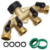 Twinkle Star 4 Way Heavy Duty Brass Garden Hose Splitter, Hose Connector 3/4", Hose Spigot Adapter with 4 Valves