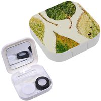 Portable Contact Lens Case Box Travel Kit Mirror + Bottle + Tweezers Container Holder [ Autumn Leaves Eps ]