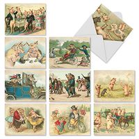 10 All-Occasion Note Cards with Envelopes 4 x 5.12 inch, Assorted 'Hog Humor' Blank Greeting Cards, Stationery for Birthdays, Holidays, Thank Yous M2346OCB
