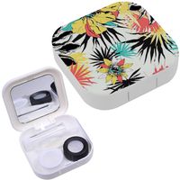 Portable Contact Lens Case Box Travel Kit Mirror + Bottle + Tweezers Container Holder [ Tropical Floral ]