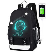 FLYMEI Anime Luminous Backpack, Laptop Backpack with USB Charging Port, Bookbag for College with Anti-Theft Lock, Black Travel Bag Cool Fashion Backpack for Work, 17.7'' x 11.8'' x 5.5''