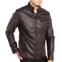 WULFUL Men's Stand Collar Leather Jacket Motorcycle Lightweight Faux Leather Outwear Coffee-M