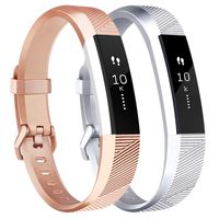 Tobfit Waterproof Sport Bands Compatible with Fit bit Alta/Alta HR/Ace, Soft TPU Replacement Wristbands, Large, Rose Gold/Silver