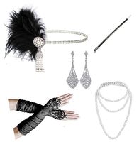 1920s Accessories Headband Necklace Gloves Cigarette Holder Flapper Costume Accessories Set for Women(set3)