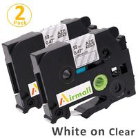 Airmall Compatible White on Clear for TZ135 TZ-135 TZe-135 TZe 135 Label Tape, 1/2 Inch x 26.2 Feet, to use with Brother Label Maker PT-D210 PT-D600 PT-H110 PT-D400AD, 12mm x 8m, 2 Pack