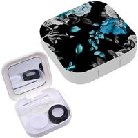 Portable Contact Lens Case Box Travel Kit Mirror + Bottle + Tweezers Container Holder [ Rose Poppy ]