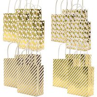 UNIQOOO 12Pcs Premium Small Gold Chrome Metallic Gift Treat Bags Bulk, Extra Small 6.75 x 5.75 x 2.75 inches,100% Recyclable Paper Ribbon Handle, for Party, Holiday,Christmas Holiday Gift Bags Idea