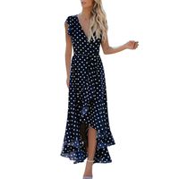 Womens Dots Boho V Neck Dress Lady Beach Summer Sundress Maxi Flowy Dress