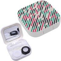 Portable Contact Lens Case Box Travel Kit Mirror + Bottle + Tweezers Container Holder [ Parallel Diagonal Red ]