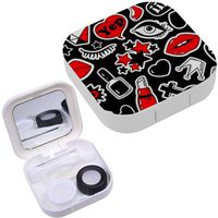 Portable Contact Lens Case Box Travel Kit Mirror + Bottle + Tweezers Container Holder [ Black Red White Fun ]