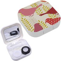 Portable Contact Lens Case Box Travel Kit Mirror + Bottle + Tweezers Container Holder [ Birds ]