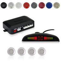 EKYLIN Car Auto Vehicle Reverse Backup Radar System with 4 Parking Sensors Distance Detection + LED Distance Display + Sound Warning (Silver Color)