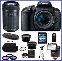 Canon EOS Rebel T7i DSLR Camera with Canon EF 18-55mm & EF-S 55-250mm f/4-5.6 is STM Lenses (USA Warranty) Bundle; 32GB SDHC Memroy Card + Telephoto & Wide Angle Lenses + Full Size Tripod + More