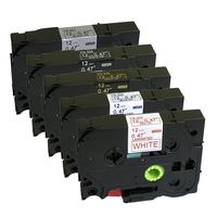 NEOUZA 5 Packs Compatible for Brother P-Touch TZe TZ Label Tape Cassette 12mm x 8m 1/2 Inch x 26.2 Feet (White on Black,Gold on Black,Black on Silver,Blue on White,Red on White)