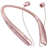 Bluetooth Headphones, Retractable Neckband Foldable, Neck Wireless Earbuds Headset with Mic Noise Cancelling HD Stereo, IPX4 Sweatproof Waterproof (Rose Gold)