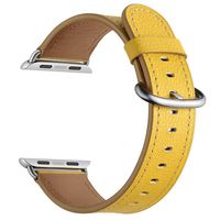 LoveBlue For Apple Watch Series 3/Series 2/Series 1 Band,Single Tour Apple Watch Leather Band, Genuine Leather Band Bracelet Wrist Watch Band with Adapter for Apple Iwatch (42mm-Yellow)