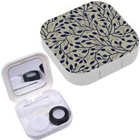 Portable Contact Lens Case Box Travel Kit Mirror + Bottle + Tweezers Container Holder [ Floral ]