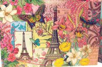 Punch Studio Boutique #93484 Brooch Note Card Set Paris Eiffel Tower Patchwork