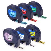 Fimax Compatible Label Tape Replacement for Dymo Letratag Refills Plastic for DYMO LetraTag Label Makers, 6-Pack, 12mm x 4m Clear/White/Yellow/Red/Blue/Green