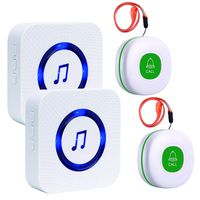 SanJie Caregiver Call Button System for Elderly/Patient/Disabled at Home with 2 Receiver & 2 Waterproof Alert Buttons