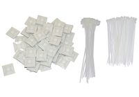 Self Adhesive Cable Tie Mounts 28mm x 28mm (Pack of 100) + 100 PCS 3150mm Cable Tie + 20 PCS 3.6200mm Cable Tie with Tab