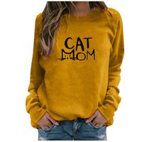 SADUORHAPPY Women Casual Letters Print Blouse Cat Mom Long Sleeve Sweatshirt O Neck Pullover Tops Yellow
