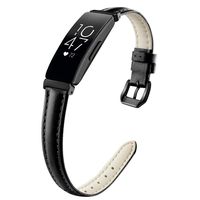 OenFoto Bands Compatible Fitbit Inspire & Inspire HR, Adjustable Leather Replacement Accessories Wristband Strap for Fitbit Inspire & Inspire HR Smartwatch, Women Men, Black with Black Button Small