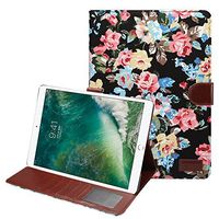 TechCode Pro 10.5 iPad Case 10.5, Luxury PU Leather Folio Stand Cover,Retro Flower Pattern Magnetic Smart Protective Case Wallet W/Credit Card Slots & Cash Pockets for Apple iPad Pro 10.5 inch(Black)