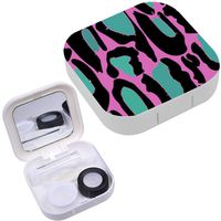 Portable Contact Lens Case Box Travel Kit Mirror + Bottle + Tweezers Container Holder [ Digital Large Scale Clean Leopard ]