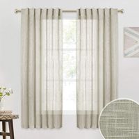 RYB HOME Sheer Curtains 63 inches - Solid Linen Texture Semi-Sheer Window Shades, Rod Pocket Back Tab Hanging Light Airy Privacy Voile for Bedroom Living Room Cafe, Taupe, 52 x 63 Long, 1 Pair