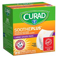CURAD SoothePLUS Gauze Pads with ARM & Hammer Baking Soda, 4" x 4", 25 Count