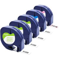 Label KINGDOM Compatible Label Tape Replacement for DYMO LetraTag Labeling Refills 91330 91331 91331HB Black on White/Heart, Work with LetraTag LT-100H LT-100T Labeler, 1/2 Inch x 13 Feet, 5-Pack