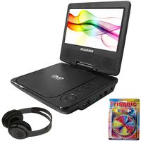 Sylvania Portable DVD Player 7" Swivel Screen Black (SDVD7027) + Bluetooth Bundle with Wireless Headphones