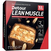 Detour Lean Muscle Whey Protein Bar, Peanut Butter Chocolate Crunch, 3.2 Ounce (Pack of 12)