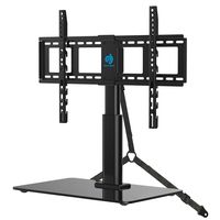 HUANUO Universal Tabletop TV Stand Holder for 32 to 60 Inch Flat Screen Television with 70 Degrees Swivel, 4 Height Adjustments, Anti-Tip Strap, Tempered Glass Base, VESA up to 600x400, Black