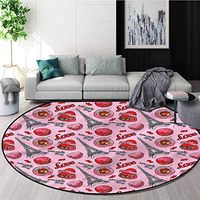 RUGSMAT Eiffel Tower Modern Machine Round Bath Mat,Tasty Macaroon Coffee Living Room Bedroom Study Soft Carpet Diameter-39