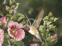 Hi-Look Microfiber Cleaning Cloth with Hummingbird Prin - Summer Hollyhocks