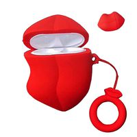 UnnFiko Pretty AirPods Case, 3D Cartoon Soft Silicone Protective Mini Bag Cute Creative Airpods 1 & 2 Charging Stand Cover with Finger Loop (Lip, Airpods 1 & 2)