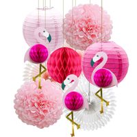 Tropical Pink Flamingo Party Honeycomb Decoration, Pom Poms Paper Flowers Tissue Paper Fan Paper Lanterns for Hawaiian Summer Beach Luau Party