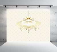 Baby Shower Backdrop Birthday Photo booth Photography Backdrops Party Wall Decoration Welcome Little Prince Gold Crown Background W-326 (6.5x5ft FiVan)