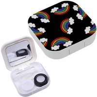 Portable Contact Lens Case Box Travel Kit Mirror + Bottle + Tweezers Container Holder [ Rainbow Doodle ]