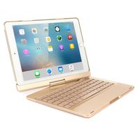 TechCode iPad Keyboard Case for air 2, Slim fit 360 Degrees Rotating 7 Color Backlit Wireless Bluetooth Keyboard Case Flip Folio Smart Case with Auto Wake/Sleep Feature for iPad air 2 9.7 inch,Gold