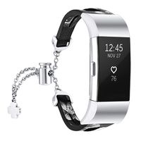 fastgo Compatible with Fitbit Charge 2 Bands, Slim Breathable Lightweight Replacement Leather Wristband Bracelet Sport Straps Compatible with Charge 2 HR Band for Women (Black/Grey Flower)