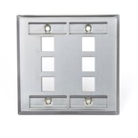 Leviton 43080-2L6 QuickPort Wallplate, Dual Gang, 6-Port, Stainless Steel, with Designation Window