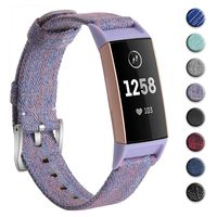 hooroor Woven Fabric Breathable Replacement Bands Compatible for Fitbit Charge 3 and Charge 3 SE Fitness Activity Tracker, Soft Accessory Sports Band Wristbands Strap Women Men (Violet, Large)