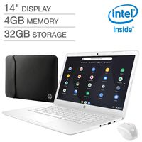 HP 14" FHD Widescreen IPS WLED-Backlit Display Laptop, Intel Celeron N3350 Processor, 4GB RAM, 32GB eMMC Internal Storage, Webcam, Wireless+Bluetooth, Chrome OS (Premium Bundle (White, Non-Touch))