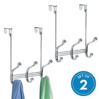 iDesign York Metal Over the Door Organizer, 3-Hook Rack for Coats, Hats, Robes, Towels, Jackets, Purses, Bedroom, Closet, and Bathroom, 8.38" x 5.25" x 11", Set of 2, Chrome